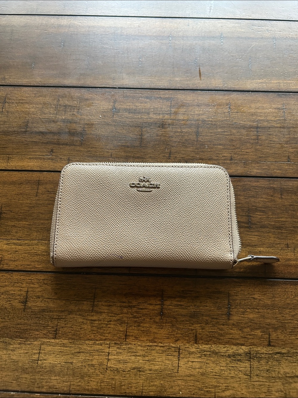 Coach Beige Zip-Around Leather Wallet